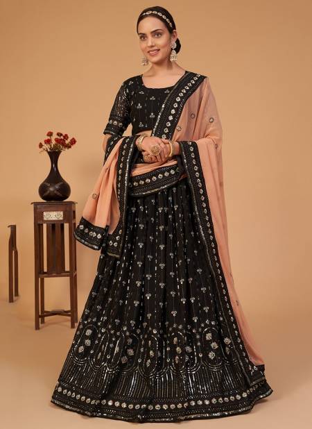 Black Colour AAWIYA SANAYA 1 New Trending Georgette Lehnaga Choli With Contrast Dupatta Collection 3104